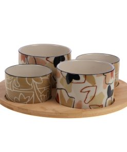 COFFRET APERO 4 BOLS SUR PLATEAU BAMBOU AMBRE